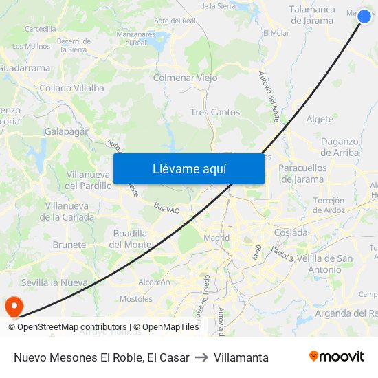 Nuevo Mesones El Roble, El Casar to Villamanta map