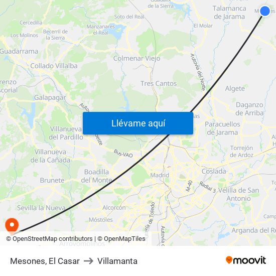 Mesones, El Casar to Villamanta map