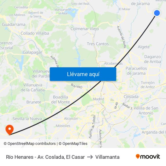 Río Henares - Av. Coslada, El Casar to Villamanta map