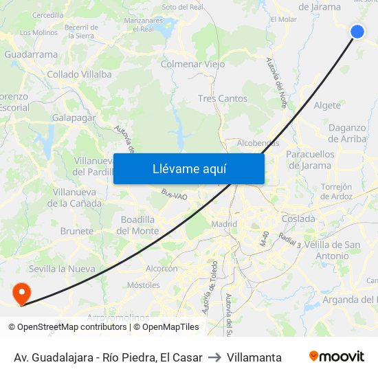 Av. Guadalajara - Río Piedra, El Casar to Villamanta map