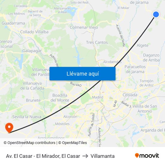 Av. El Casar - El Mirador, El Casar to Villamanta map
