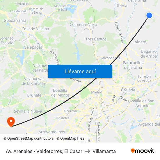 Av. Arenales - Valdetorres, El Casar to Villamanta map