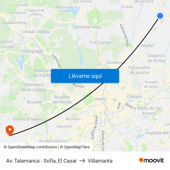 Av. Talamanca - Sofía, El Casar to Villamanta map