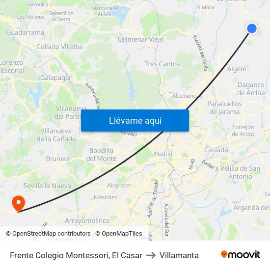 Frente Colegio Montessori, El Casar to Villamanta map