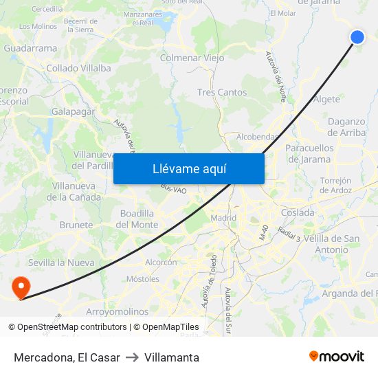 Mercadona, El Casar to Villamanta map
