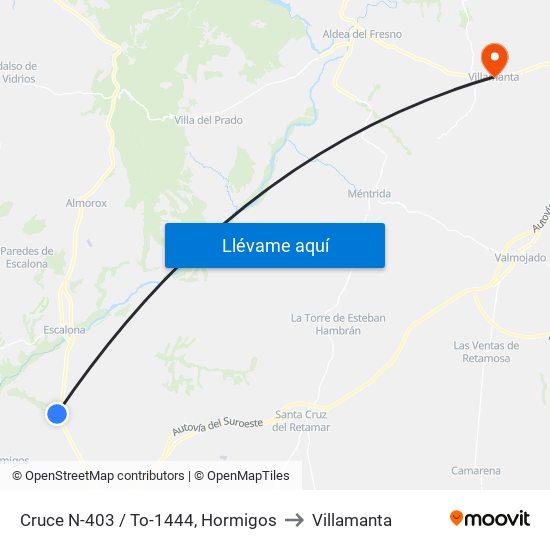 Cruce N-403 / To-1444, Hormigos to Villamanta map