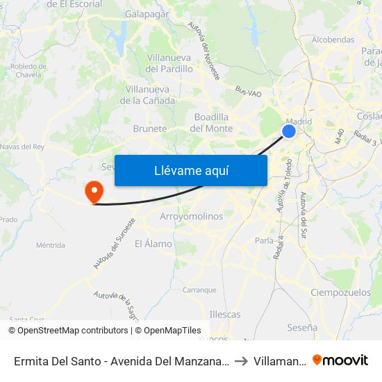 Ermita Del Santo - Avenida Del Manzanares to Villamanta map