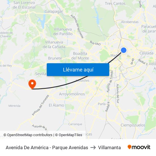 Avenida De América - Parque Avenidas to Villamanta map