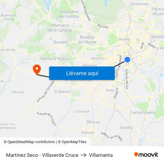 Martínez Seco - Villaverde Cruce to Villamanta map