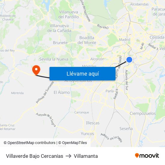 Villaverde Bajo Cercanías to Villamanta map