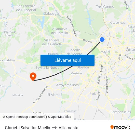 Glorieta Salvador Maella to Villamanta map