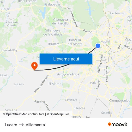 Lucero to Villamanta map