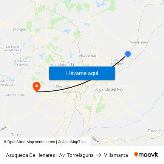 Avda. Torrelaguna, Azuqueca De Henares to Villamanta map