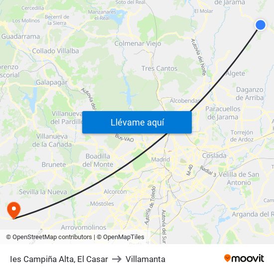 Ies Campiña Alta, El Casar to Villamanta map