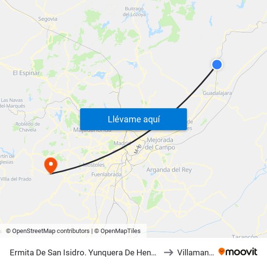 Ermita De San Isidro. Yunquera De Henares to Villamanta map