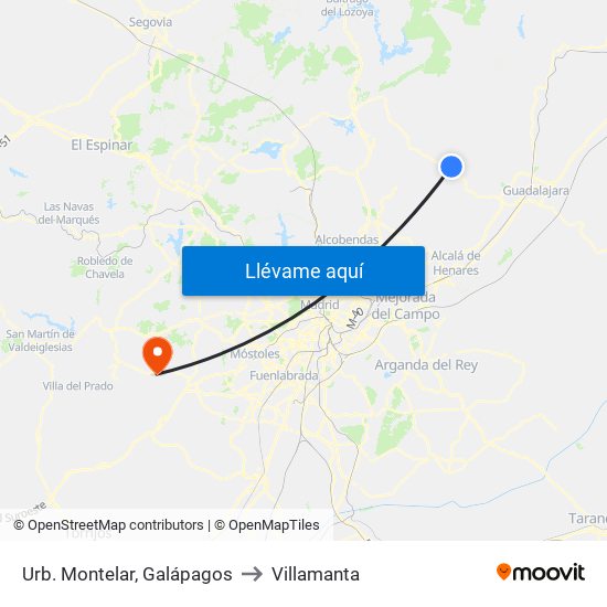 Urb. Montelar, Galápagos to Villamanta map