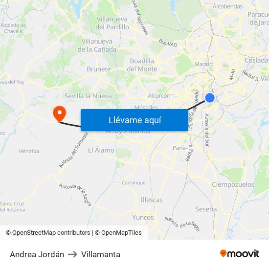 Andrea Jordán to Villamanta map