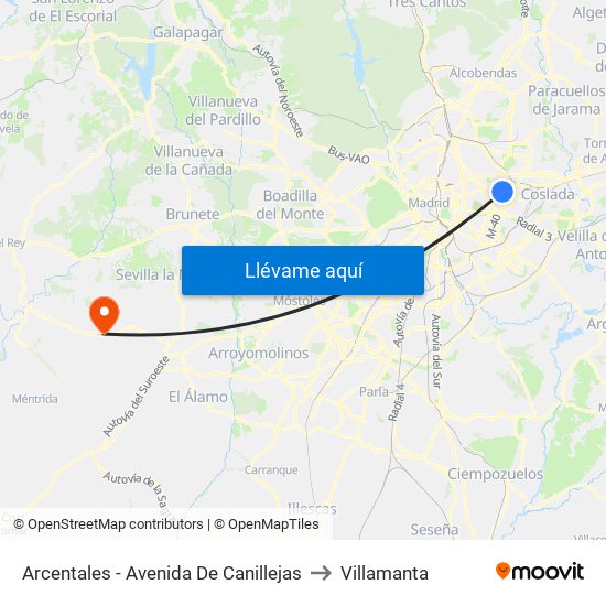 Arcentales - Avenida De Canillejas to Villamanta map
