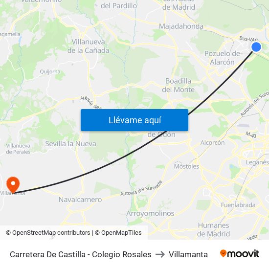 Carretera De Castilla - Colegio Rosales to Villamanta map