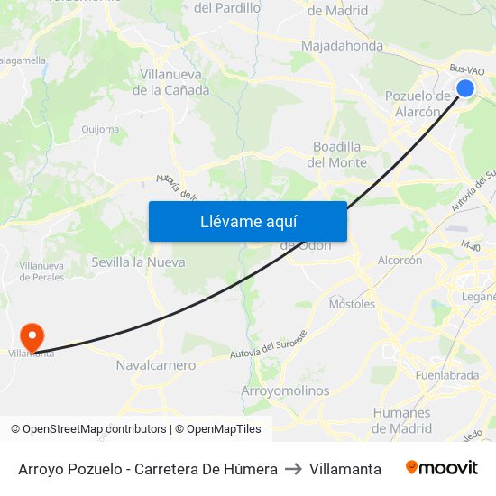 Arroyo Pozuelo - Carretera De Húmera to Villamanta map