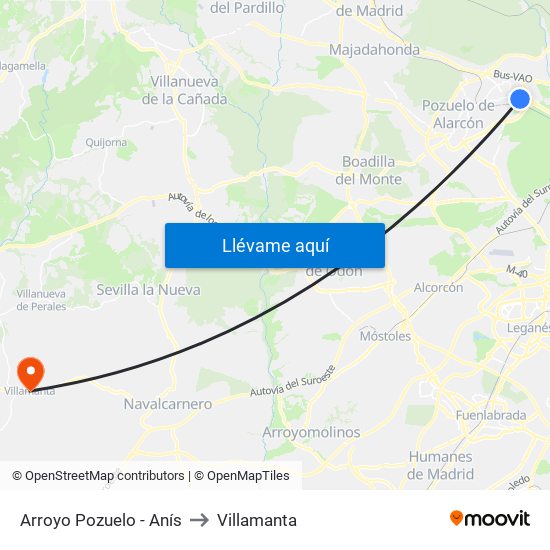 Arroyo Pozuelo - Anís to Villamanta map