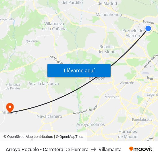 Arroyo Pozuelo - Carretera De Húmera to Villamanta map