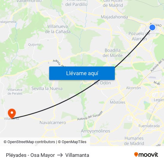 Pléyades - Osa Mayor to Villamanta map