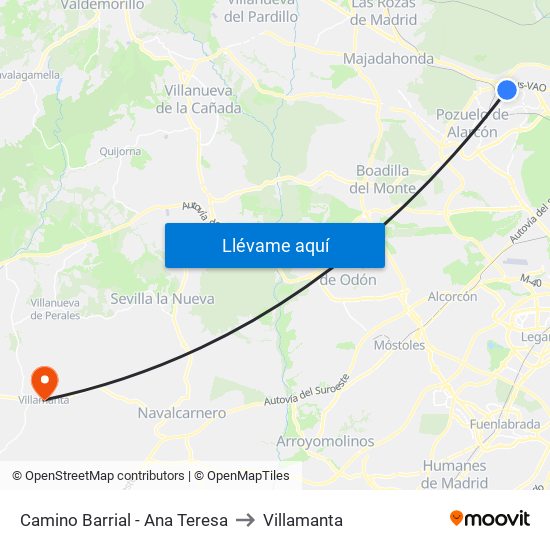 Camino Barrial - Ana Teresa to Villamanta map