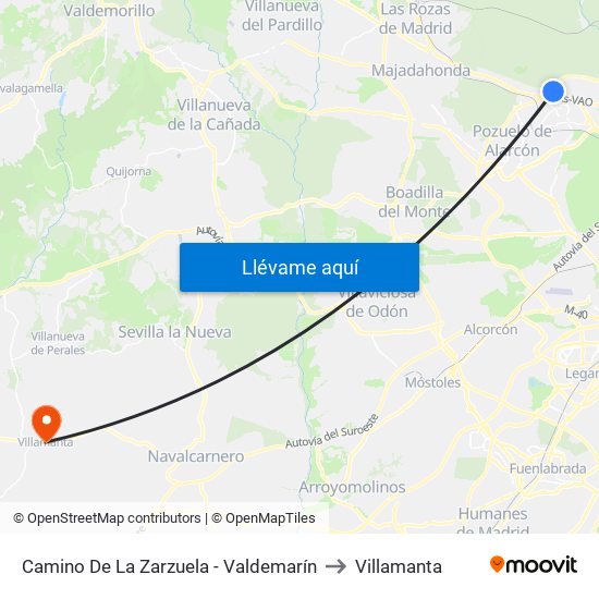 Camino De La Zarzuela - Valdemarín to Villamanta map