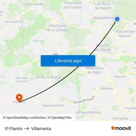 El Plantío to Villamanta map