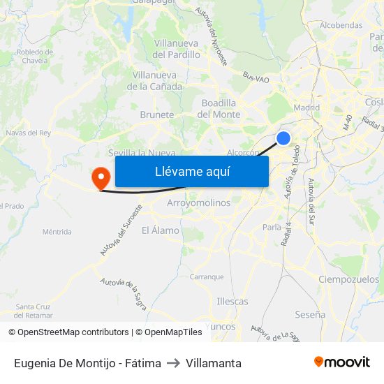 Eugenia De Montijo - Fátima to Villamanta map