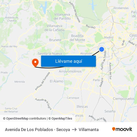 Avenida De Los Poblados - Secoya to Villamanta map