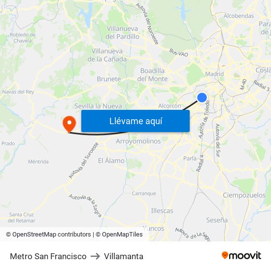 Metro San Francisco to Villamanta map