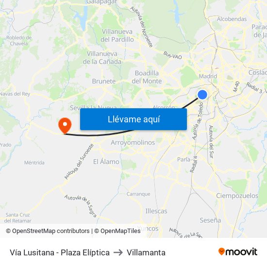 Vía Lusitana - Plaza Elíptica to Villamanta map
