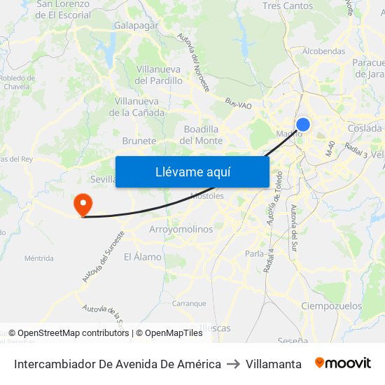 Intercambiador De Avenida De América to Villamanta map