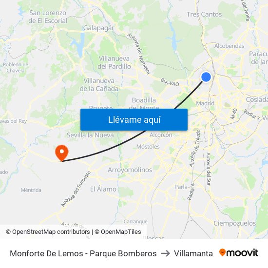 Monforte De Lemos - Parque Bomberos to Villamanta map