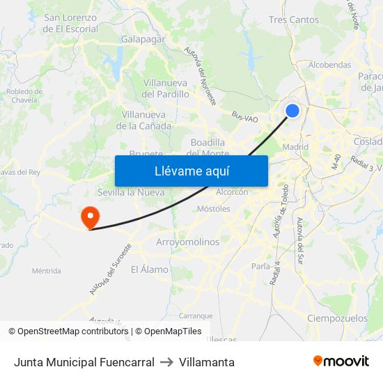 Junta Municipal Fuencarral to Villamanta map