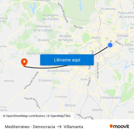 Mediterráneo - Democracia to Villamanta map