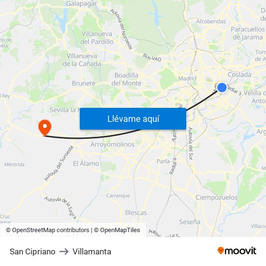 San Cipriano to Villamanta map