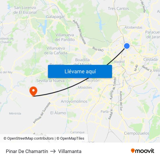 Pinar De Chamartín to Villamanta map