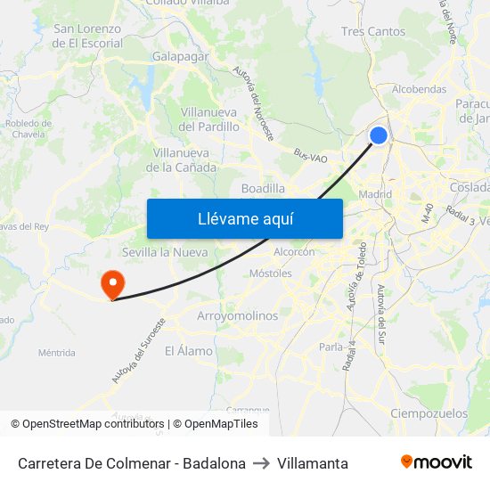 Carretera De Colmenar - Badalona to Villamanta map