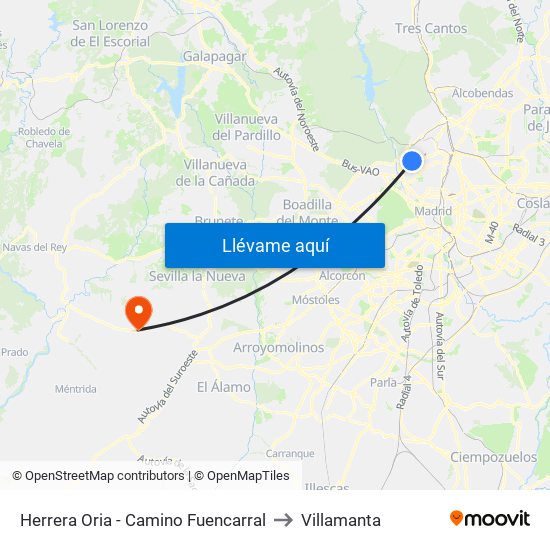 Herrera Oria - Camino Fuencarral to Villamanta map