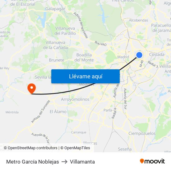 Metro García Noblejas to Villamanta map