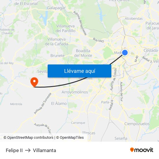Felipe II to Villamanta map