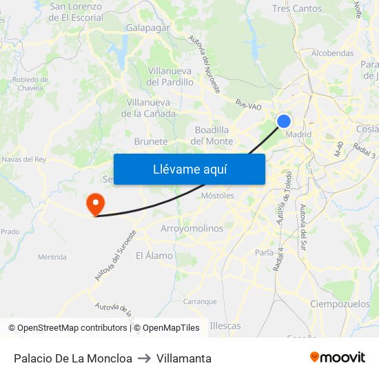 Palacio De La Moncloa to Villamanta map