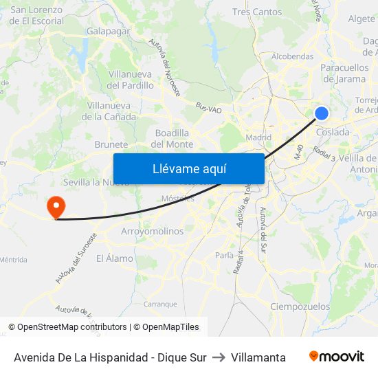 Avenida De La Hispanidad - Dique Sur to Villamanta map