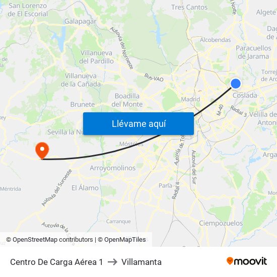 Centro De Carga Aérea 1 to Villamanta map