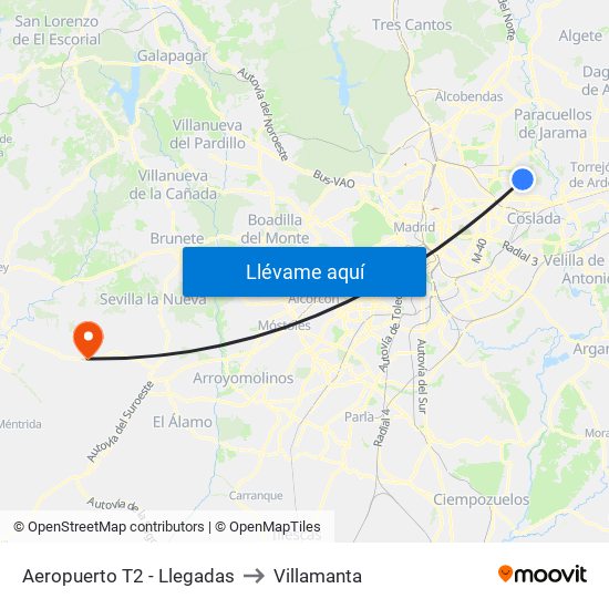 Aeropuerto T2 - Llegadas to Villamanta map