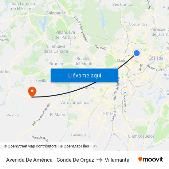 Avenida De América - Conde De Orgaz to Villamanta map