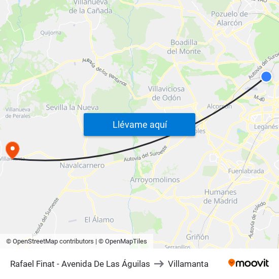 Rafael Finat - Avenida De Las Águilas to Villamanta map